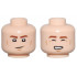 Minifigure, Head Dual Sided Reddish Brown Eyebrows, Medium Nougat Cheek Lines and Chin Dimple, Smirk / Closed Eyes and Open Mouth Smile with Teeth Pattern: {светло нуга}