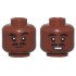 Minifigure, Head Dual Sided Black Eyebrows, Upper Eyelids, and Split Moustache, Dark Brown Chin Dimple, Neutral / Open Mouth Smile with Teeth Pattern: {червеникаво-кафяв}