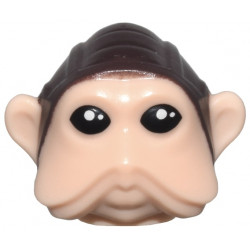 Minifigure, Head, Modified SW Sullustan with Long Cheek Folds with Dark Brown Aviator Cap and Black Eyes Pattern: {светло нуга}