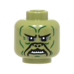 Minifigure, Head Alien with SW Klatooinian Dark Green Facial Lines, Black Nose Contours, Dark Bluish Gray Eye Shadow, Sharp Teeth Pattern: {маслинено зелен}