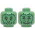 Minifigure, Head Dual Sided Alien with Dark Green Wrinkles and Zigzag Contours, Olive Green Spots, Frown / Surprised Open Mouth with Teeth Pattern: {пясъчно зелен}