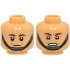 Minifigure, Head Dual Sided Dark Brown Eyebrows, Black Chin Strap, Medium Nougat Cheek Lines, Neutral / Scared Open Mouth with Teeth Pattern: {умерен тан}