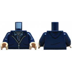 Torso Hoodie with Silver Zipper over Plaid Shirt and Dark Bluish Gray Undershirt Pattern / Dark Blue Arms / Light Nougat Hands: {земно син}