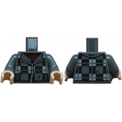 Torso Plaid Jacket with Black and Light Bluish Gray Squares and Silver Zipper over Dark Red Shirt Pattern / Dark Bluish Gray Arms / Light Nougat Hands: {тъмно каменно сив}