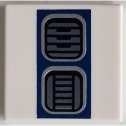 Tile 2 x 2 with Dark Silver SW R2-D2 Astromech Droid Vents on Dark Blue Rectangle Pattern: {бял}