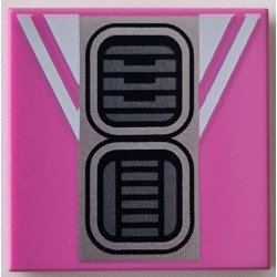 Tile 2 x 2 with Dark Silver SW R2-D2 Astromech Droid Vents on Silver Rectangle, White Stripes Pattern: {ярко пурпурен}