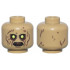 Minifigure, Head Alien Zombie Upper Eyelids, Lime Eyes, Dark Brown Eye Shadow, Cheek Lines, Wrinkles, and Spots, Reddish Brown Bared Teeth Pattern - Vented Stud: {пясъчно жълт}