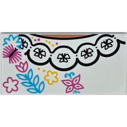 Tile 2 x 4 with Black Butterfly Necklace and Yellow, Medium Azure and Dark Pink Flowers and Leaves Pattern (BrickHeadz Mirabel Madrigal Torso): {бял}