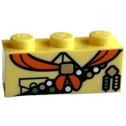 Brick 1 x 3 with Shirt with Collar and Pocket, Orange Neckerchief, Dark Brown Sash with Scout Badges Pattern (BrickHeadz Russell Torso): {студено жълт}