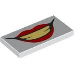 Tile 2 x 4 with Open Mouth Smile with Red Lips and Bright Light Yellow Teeth Pattern: {бял}