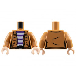 Torso Female Jacket with Pockets over White and Dark Purple Striped Shirt, Black Belt with Silver Buckle Pattern / Medium Nougat Arms / Light Nougat Hands: {умерен нуга}