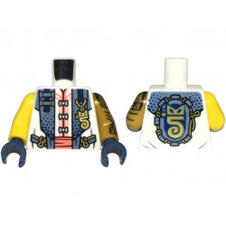 Torso Robe with Sand Blue Hems, Gold Highlighs, Tang Jacket, Coral Sash Pattern / Pearl Gold Arm Left with Armor Pattern / Yellow Arm Right / Dark Blue Hands: {бял}