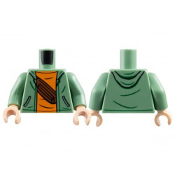 Torso Hoodie with Black Pockets over Orange Shirt with Reddish Brown Belt Bag Pattern / Sand Green Arms / Light Nougat Hands: {пясъчно зелен}