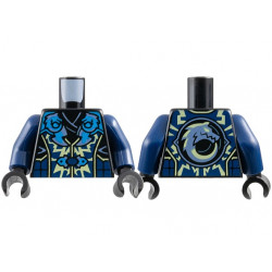 Torso Tunic and Armor, Metallic Light Blue and Dark Azure Blades with Wolves, Bright Light Yellow Electricity Pattern / Dark Blue Arms / Black Hands: {черен}