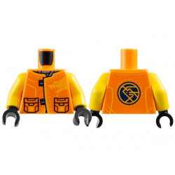 Torso Tang Jacket with Pockets and Bright Light Orange Dragon Head and Trim over Sand Blue Shirt, Dark Blue Circle with Ninjago Logogram 'ARIN' on Back Pattern / Yellow Arms / Black Hands: {ярко оранжев}