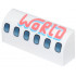 Slope, Curved 1 x 4 x 1 1/3 with Dark Silver and Metallic Light Blue Airplane Windows, Coral and Medium Azure 'WORLD' Pattern: {бял}