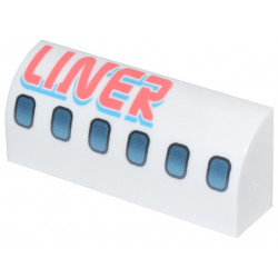 Slope, Curved 1 x 4 x 1 1/3 with Dark Silver and Metallic Light Blue Airplane Windows, Coral and Medium Azure 'LINER' Pattern: {бял}
