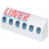 Slope, Curved 1 x 4 x 1 1/3 with Dark Silver and Metallic Light Blue Airplane Windows, Coral and Medium Azure 'LINER' Pattern: {бял}