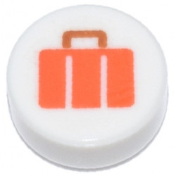 Tile, Round 1 x 1 with Reddish Orange Suitcase with Dark Orange Handle Pattern: {бял}