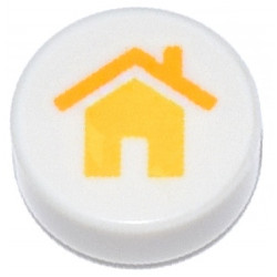 Tile, Round 1 x 1 with Yellow House with Bright Light Orange Roof and Chimney Pattern: {бял}
