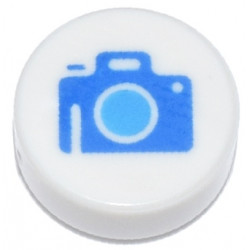 Tile, Round 1 x 1 with Blue Camera with Dark Azure Lens Pattern: {бял}