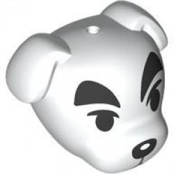 Minifigure, Head, Modified Dog (Terrier) with Thick Black Eyebrows, Eyes and Nose, and Dark Bluish Gray Mouth Pattern: {бял}