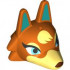 Minifigure, Head, Modified Wolf with Pointed Ears with Molded Bright Light Yellow Face and Printed Dark Turquoise Auricles, Bright Pink and Medium Azure Eyes, and Reddish Brown Nose Pattern: {червеникаво-оранжев}