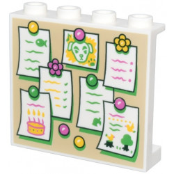 Panel 1 x 4 x 3 with Side Supports - Hollow Studs with Tan Bulletin Board, White Notes with Bright Green, Dark Pink and Yellow Pins, and Animal Crossing K.K. Slider Pattern: {бял}