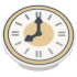 Tile, Round 3 x 3 with Clock Face with Tan Border, Dark Silver Hands, and Silver Time Indicators Pattern: {бял}
