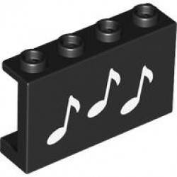 Panel 1 x 4 x 2 with Side Supports - Hollow Studs with 3 White Music Notes Pattern: {черен}