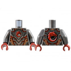 Torso Armor Plates, Red Wolf Head, Silver, Copper and Metallic Pink Lines and Trim Pattern / Pearl Dark Gray Arms / Dark Red Hands: {титаниево метален}