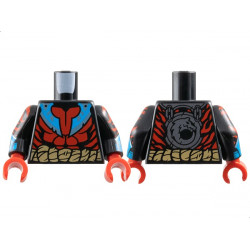 Torso Red Muscles and Stripes, Dark Azure and Metallic Light Blue Blades, Dark Tan Rope Belt Pattern / Black Arms with Stripes and Gauntlets Pattern / Red Hands: {черен}