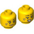 Minifigure, Head Dual Sided Female Black Eyebrows, Scar, Olive Green Scuff Mark, Nougat Lips, Lopsided Grin / Open Mouth Smile with Teeth Pattern: {ярко жълт}