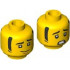 Minifigure, Head Dual Sided Black Eyebrows and Sideburns, Medium Nougat Chin Dimple, Lopsided Grin / Scared Open Mouth with Teeth Pattern: {ярко жълт}