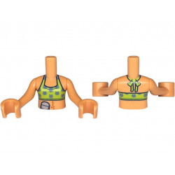 Torso Mini Doll Girl Lime Green Bikini Top with Sand Blue Cat Head Silhouettes, Light Bluish Gray Cell Phone, and Dark Orange Scar on Stomach Pattern, Nougat Arms with Hands: {нуга}