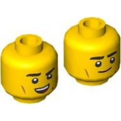 Minifigure, Head Dual Sided Black Eyebrows, Beauty Mark, Medium Nougat Cheek Lines, Open Mouth Smile with Top Teeth and Tongue / Grin Pattern: {ярко жълт}