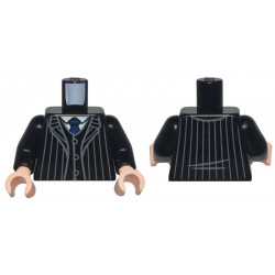 Torso Suit Jacket Open with Dark Bluish Gray Pinstripes over Vest with Buttons and White Shirt, Dark Blue Tie Pattern / Black Arms / Light Nougat Hands: {черен}