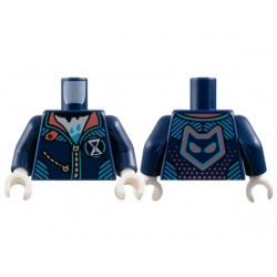 Torso Jacket, Coral Collar, Medium Azure Trim Lines, Silver Zippers, White Hourglass and Shirt, Animal Head on Back Pattern / Dark Blue Arms / White Hands: {земно син}