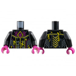 Torso Armor, Magenta Spiral and Zigzags, Yellow Lines, Splotches and Chevrons, Dark Bluish Gray Trim Pattern / Black Arms / Magenta Hands: {черен}