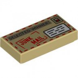 Tile 1 x 2 with Red 'JUNK MAIL' and Black 'SELECTED WINNER!' Pattern (Mail Envelope with Stamp and Address): {тухлено жълт}