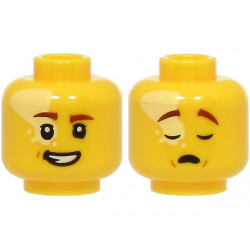 Minifigure, Head Dual Sided Reddish Brown Eyebrows, Bright Light Yellow Splotch, Open Mouth Smile with Teeth / Sleeping Pattern (BAM): {ярко жълт}
