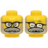 Minifigure, Head Dual Sided Silver Eyebrows, Light Bluish Gray Beard, Moustache, Black Glasses with White Lenses, Open Eyes / Sleeping Pattern (BAM): {ярко жълт}