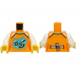 Torso Female Shirt with Medium Azure Heart and Winking Bunny Face with Orange Nose, White Bow on Back Pattern (BAM) / White Arms / Yellow Hands: {огнено жълто-оранжев}