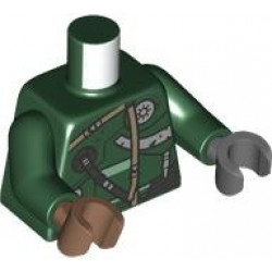 Torso Dark Silver Armor and Tube, Dark Tan Straps, Sand Green Trim Pattern / Dark Green Arms / Dark Bluish Gray Hand Left / Medium Brown Hand Right: {земно зелен}