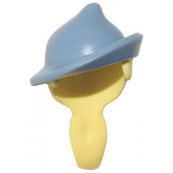 Minifigure, Hair Combo, Hair with Hat, Long Ponytail with Molded Sand Blue Tilted Hat with Brim Pattern: {студено жълт}