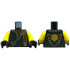 Torso Tunic with Dark Bluish Gray Hems, Gold Trim, Dark Orange Shirt, Ninjago Logogram 'MOE', Letter C on Back Pattern / Yellow Arms / Black Hands: {черен}