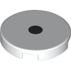 Tile, Round 2 x 2 with Bottom Stud Holder with Black Dot / Eye Pattern: {бял}