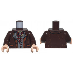 Torso Jacket with Reddish Brown Lapels and Pockets over Dark Bluish Gray Vest with Dark Red Buttons and Striped Scarf Pattern / Dark Brown Arms / Light Nougat Hands: {тъмно кафяв}