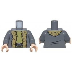 Torso Coat Open with Dark Tan Thick Fur Lining over Olive Green Tunic, Black Belt with Silver Durmstrang Buckle Pattern / Dark Bluish Gray Arms / Light Nougat Hands: {тъмно каменно сив}