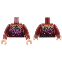 Torso Female Coat with Tan Shaggy Fur Collar and Bright Pink, Dark Pink, and Black Animal Scales / Cracks Pattern / Dark Red Arms Long / Light Nougat Hands: {нов тъмно червен}